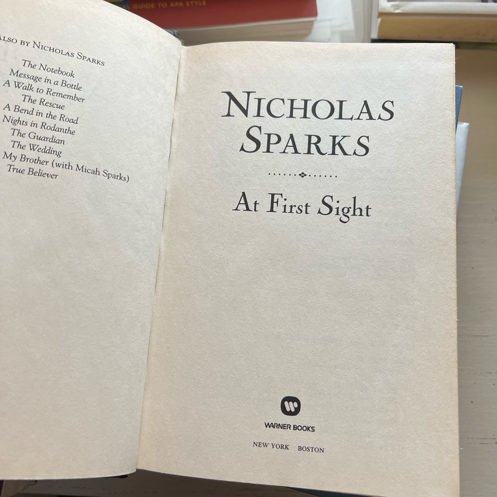 Nicholas Sparks 'At First Sight' Book